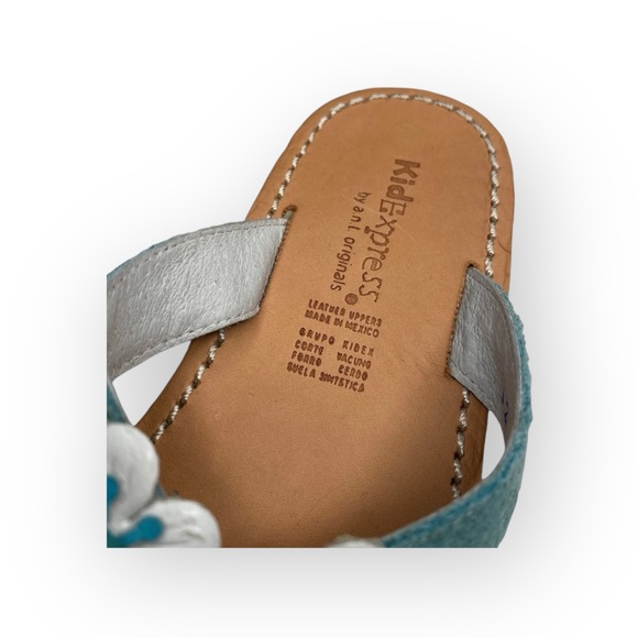 new Kid Express ❉ Martinique Leather Flip Flops Thongs Sandals ❉ Turquoise ❉ 12 - Picture 10 of 16